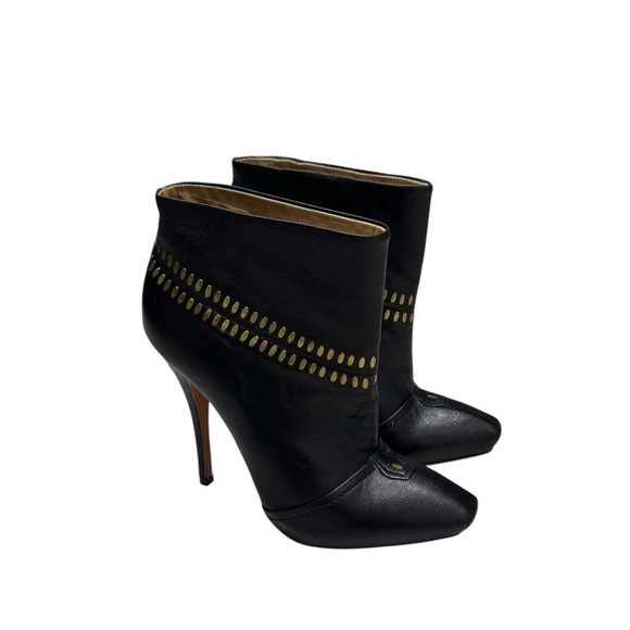 Women’s L.A.M.B. Black Leather W/ Gold Accent Studded Stiletto Booties: Size 6 - Picture 4 of 9